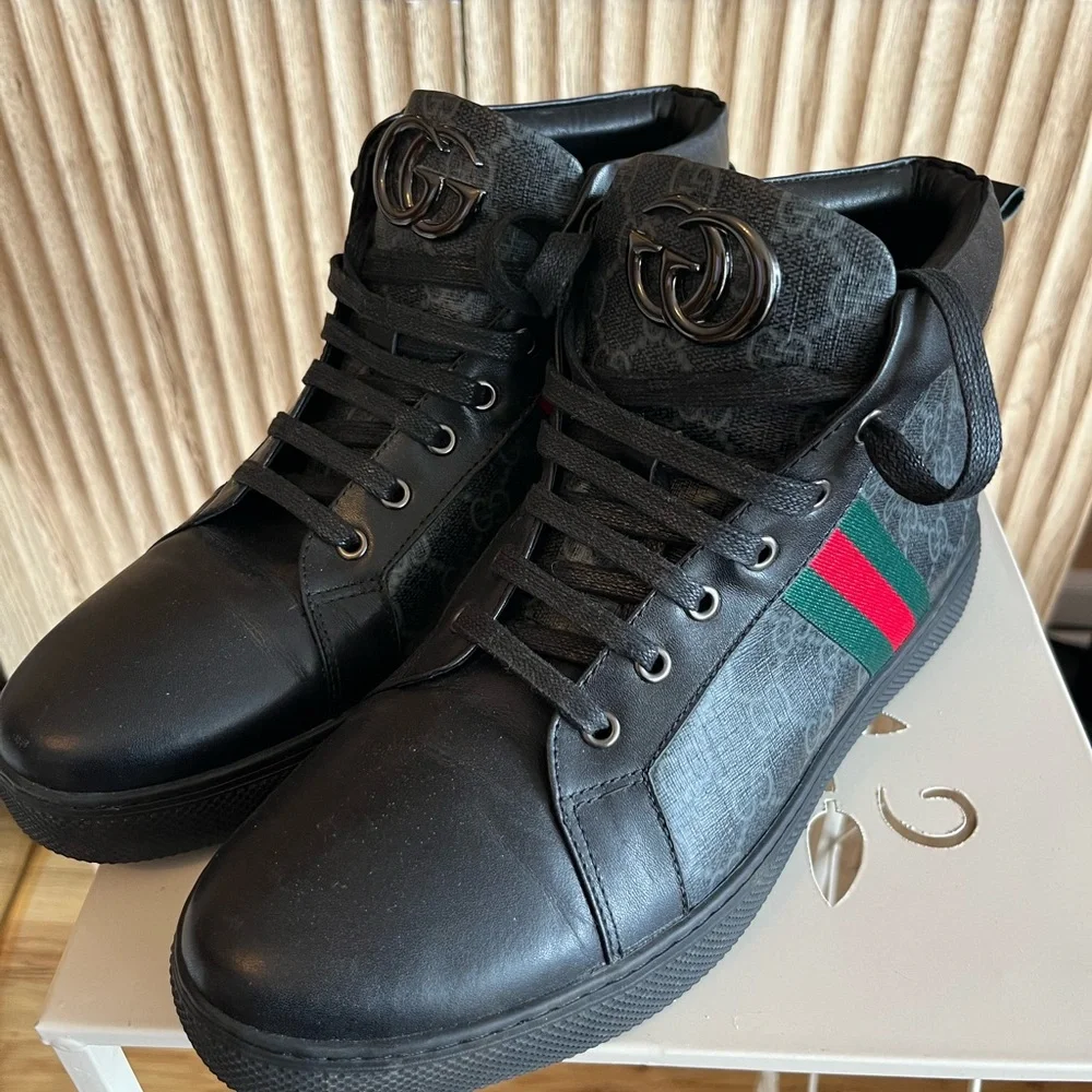 Gucci Black Men's High-Top Sneakers with Double G Hardware (copy) - Picture 5 of 9